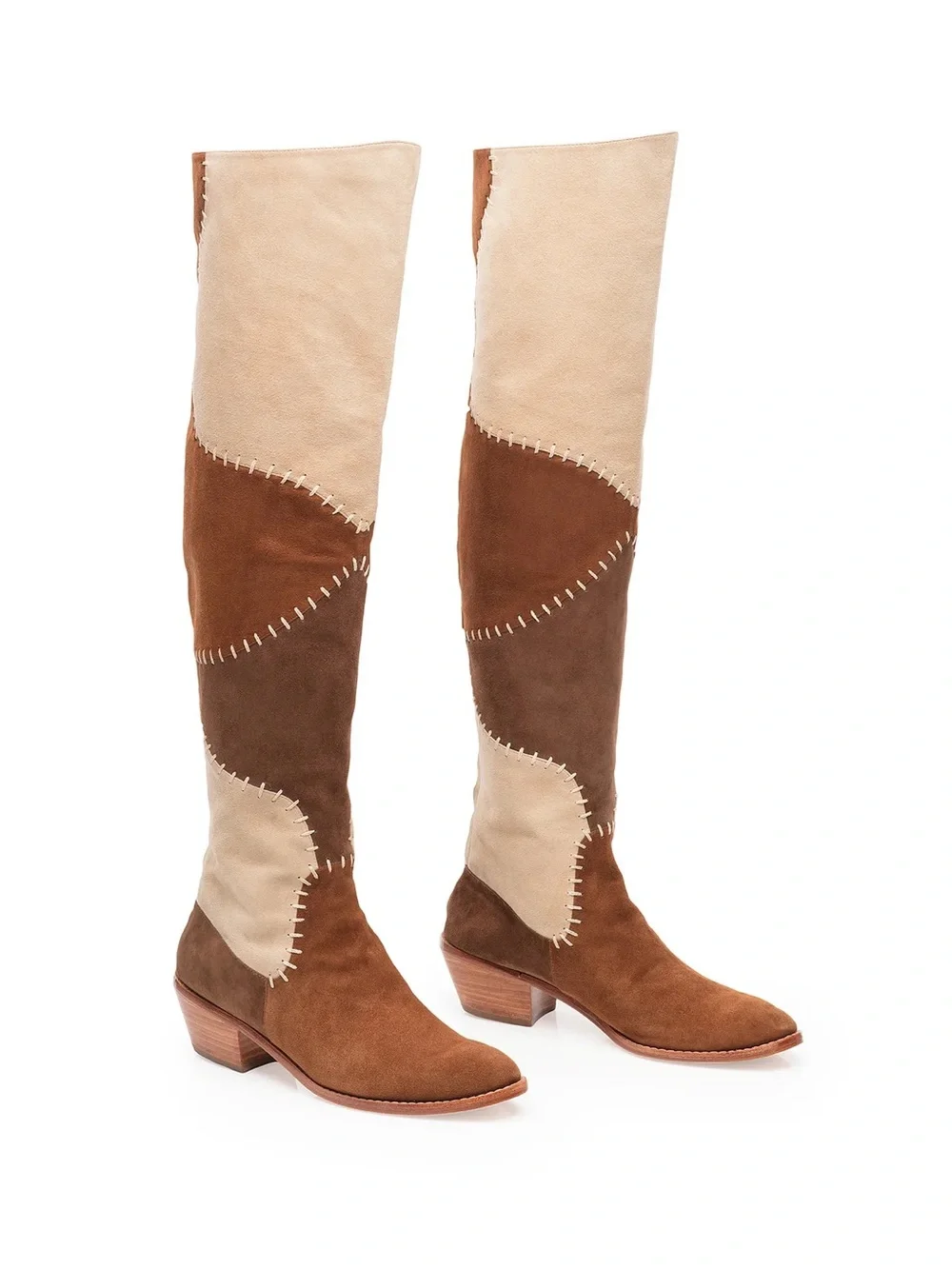 Carolina K Patch‎ Boot Suede Patchwork Brown OTK Boots 8 EUC